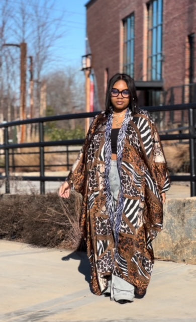 LJ Safari Serenity Kaftan Kimono, showing the flowing silhouette and stylish design.