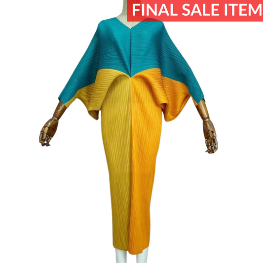 *FINAL SALE* Color Block Pleated Midi Dress (Teal)