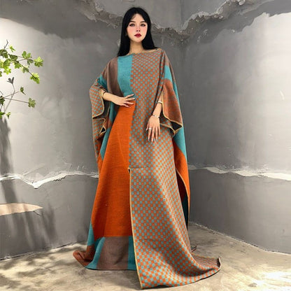Color Block Wool Kaftan Dress