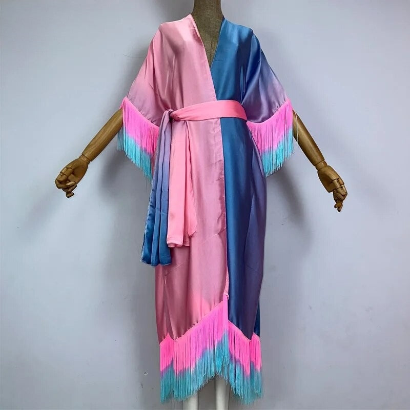 Tropical Ombre Tasseled Kimono