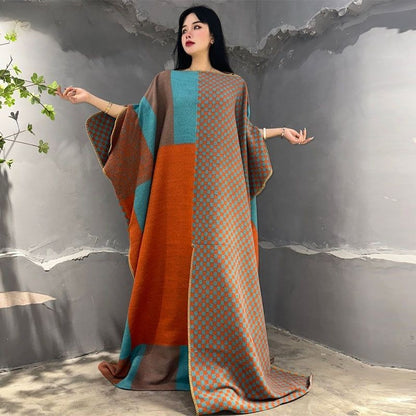 Color Block Wool Kaftan Dress