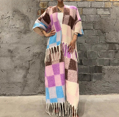Checkerboard Chic Wool Kimono
