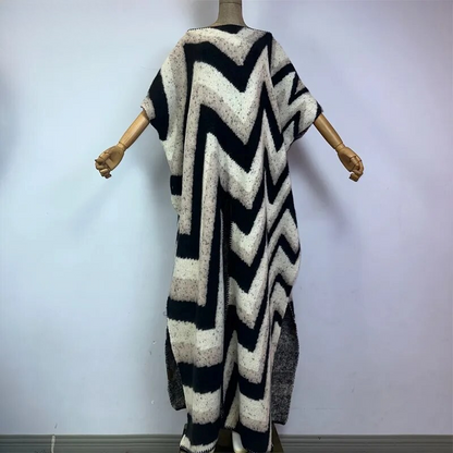 Alpine Elegance Wool Kaftan Dress