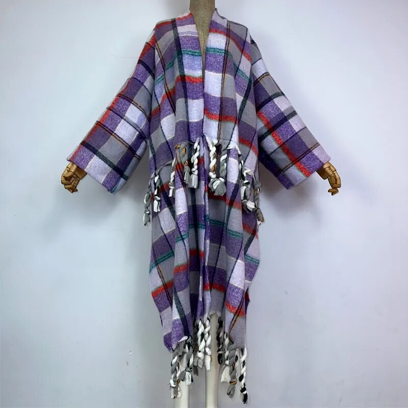 Plaid Cascade Wool Kimono