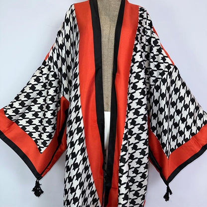 Crimson Houndstooth Kimono