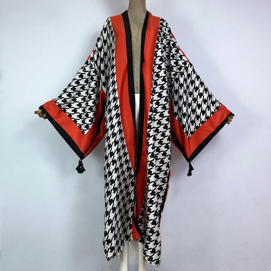 Crimson Houndstooth Kimono