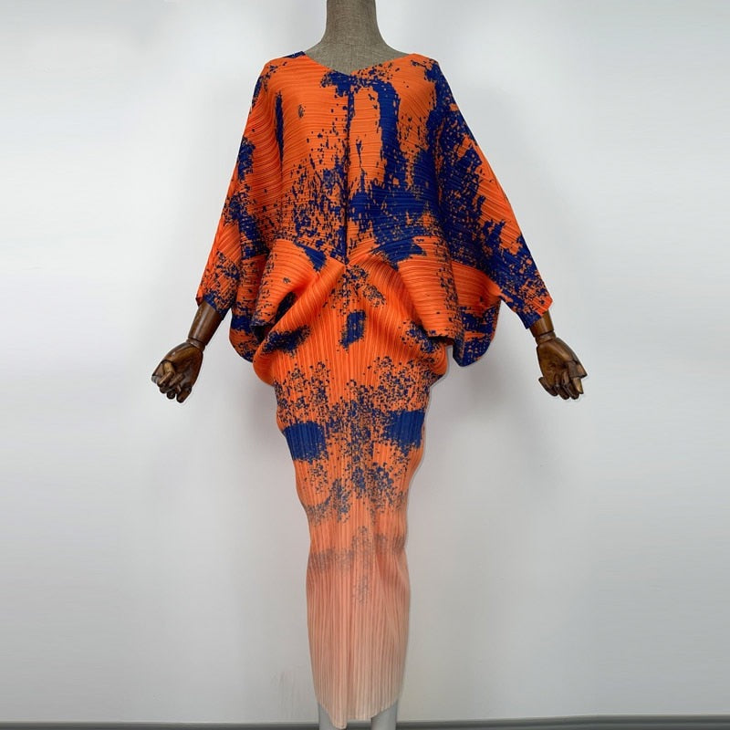 Splattered Paint Pleated Midi Dress (7375490121886)