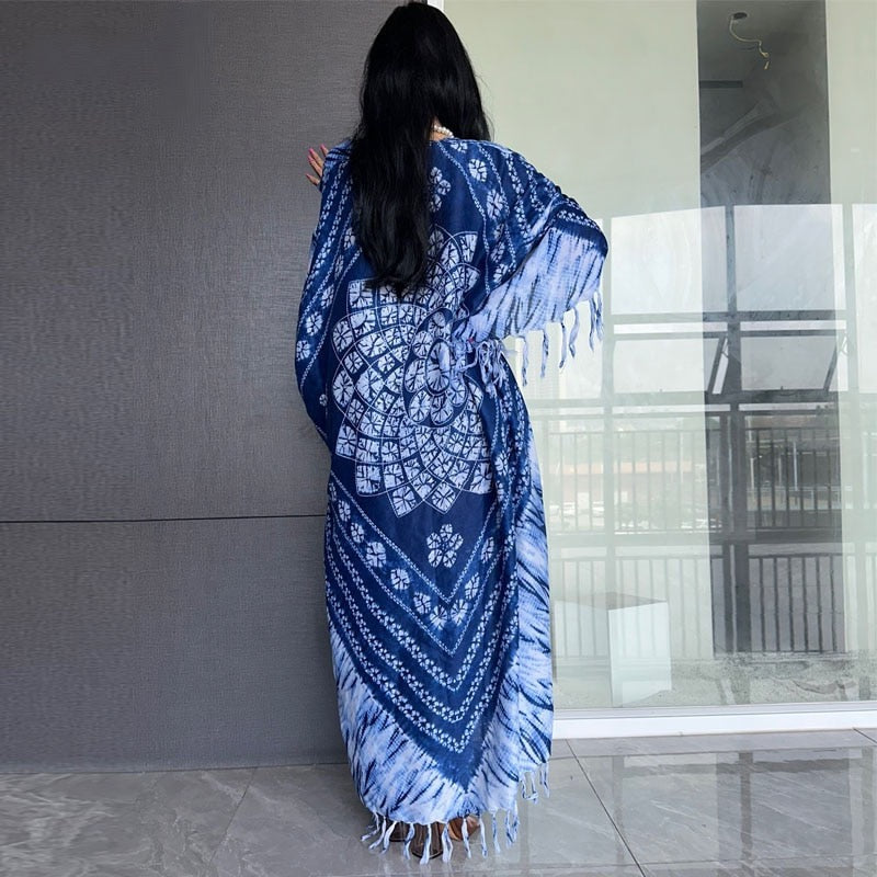 Denim Tie Die Fringed Kimono - Lashawn Janae