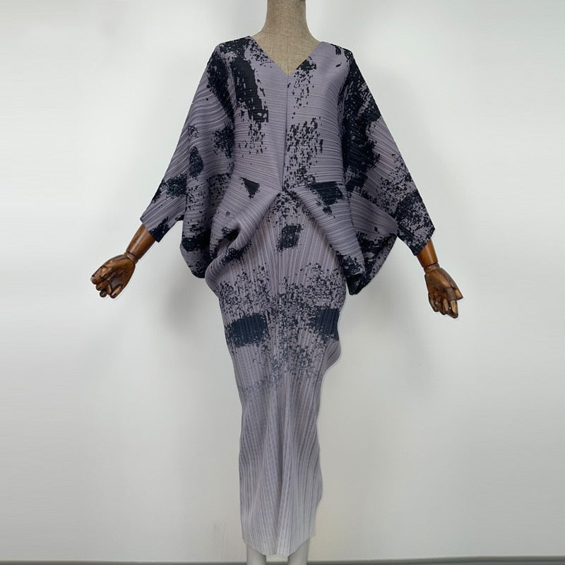 Splattered Paint Pleated Midi Dress (7375490121886)