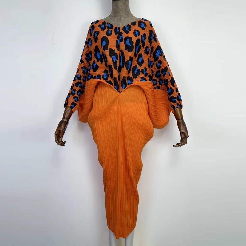 Leopard Spots Pleated Midi Dress (7375265235102)