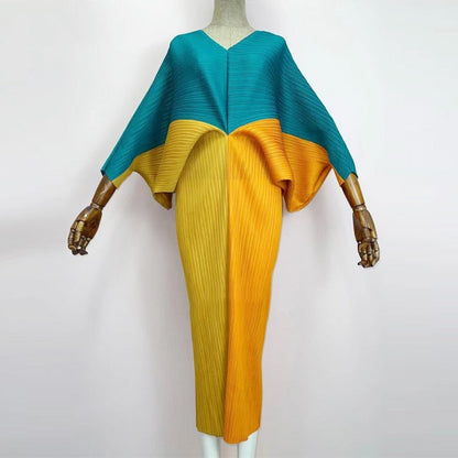 Color Block Pleated Midi Dress (7375490318494)