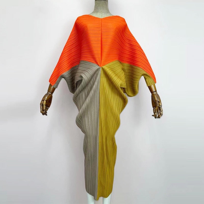 Color Block Pleated Midi Dress (7375490318494)